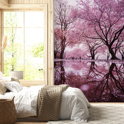 Papier peint panoramique - Arbres feuilles roses