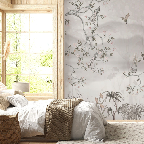 Papier peint panoramique - Arbres oiseaux