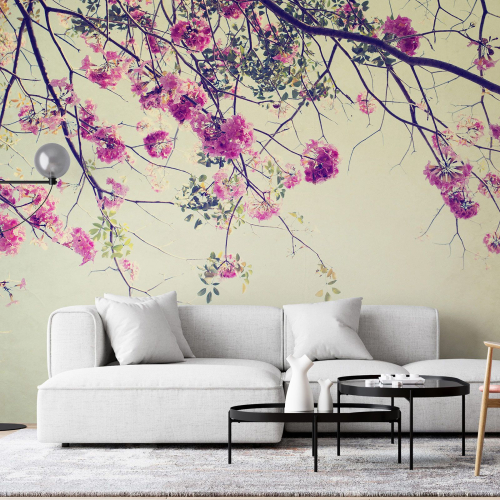 Papier peint panoramique - Branches d'arbre fleurs