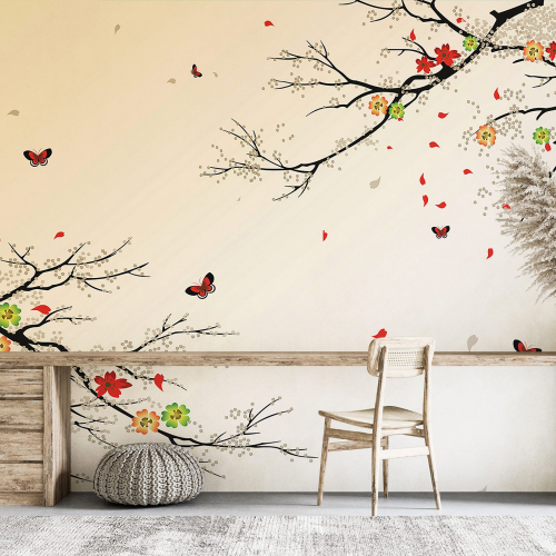 Papier peint panoramique - Branches Papillons