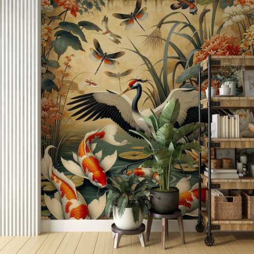 Papier peint panoramique - Carpes Chinois Oiseau