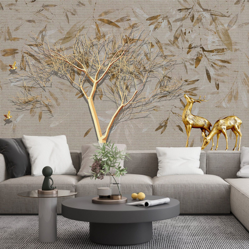Papier peint panoramique - Cerfs Design 3D