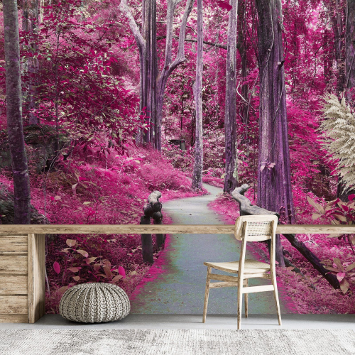 Papier peint panoramique - Chemin Fleurs roses