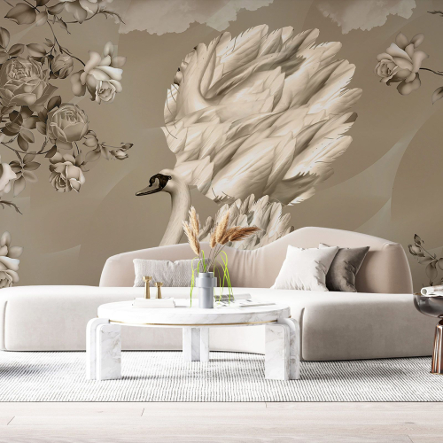 Papier peint panoramique - Cygne Fleurs
