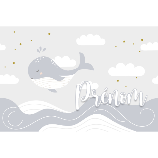 Papier peint panoramique enfant avec prénom personnalisable - Baleine
