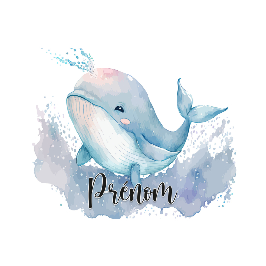Papier peint panoramique enfant avec prénom personnalisable - Baleine