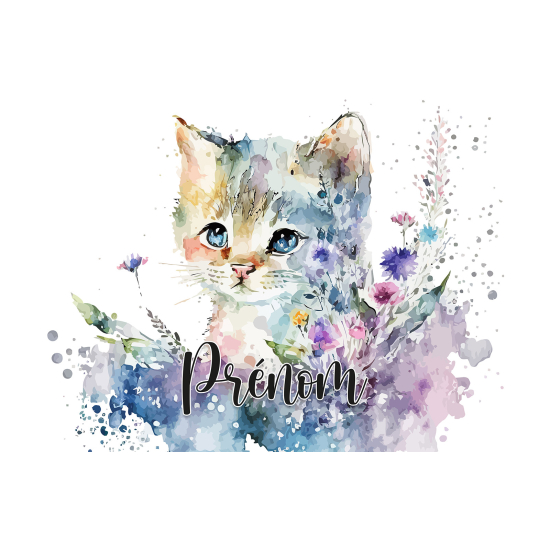 Papier peint panoramique enfant avec prénom personnalisable - Chaton