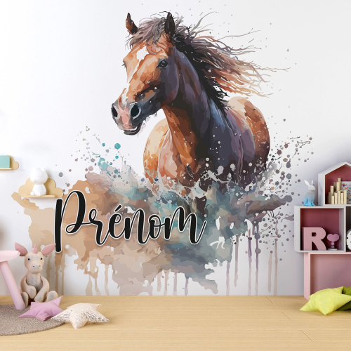 Papier peint panoramique enfant avec prénom personnalisable - Cheval