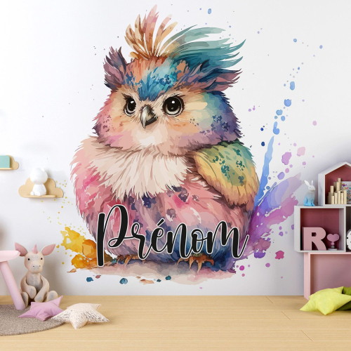 Papier peint panoramique enfant avec prénom personnalisable - Chouette