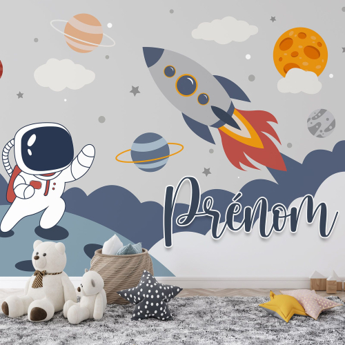Papier peint panoramique enfant avec prénom personnalisable - Espace