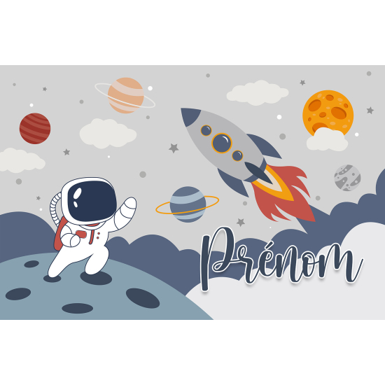 Papier peint panoramique enfant avec prénom personnalisable - Espace