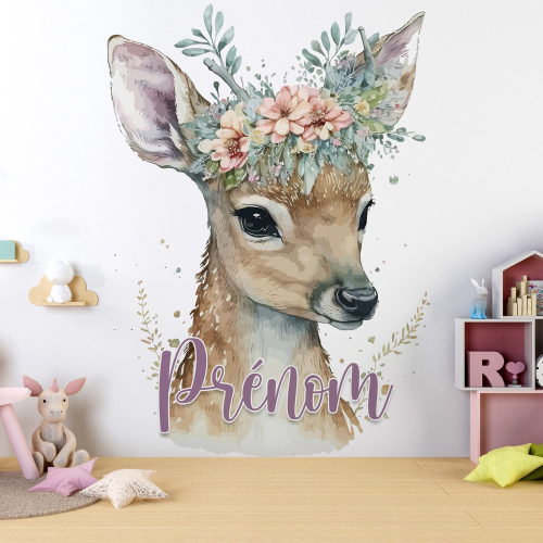 Papier peint panoramique enfant avec prénom personnalisable - Faon