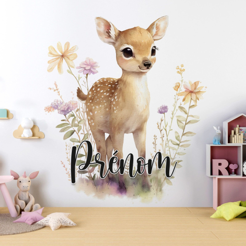 Papier peint panoramique enfant avec prénom personnalisable - Faon