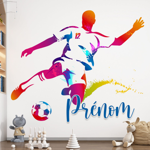 Papier peint panoramique enfant avec prénom personnalisable - Footballeur
