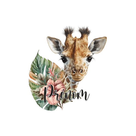 Papier peint panoramique enfant avec prénom personnalisable - Girafe