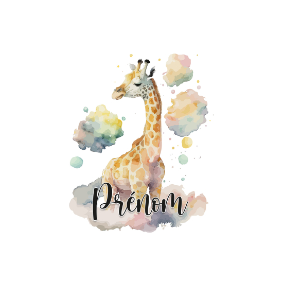 Papier peint panoramique enfant avec prénom personnalisable - Girafe
