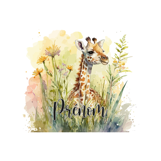 Papier peint panoramique enfant avec prénom personnalisable - Girafe