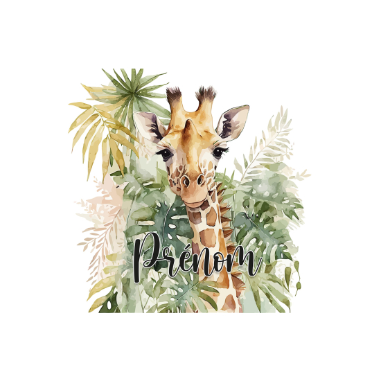 Papier peint panoramique enfant avec prénom personnalisable - Girafe
