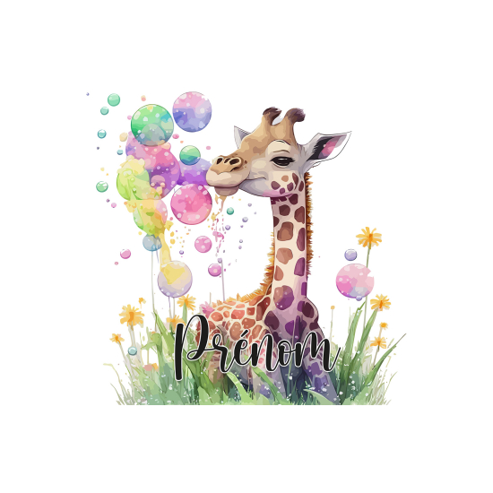 Papier peint panoramique enfant avec prénom personnalisable - Girafe