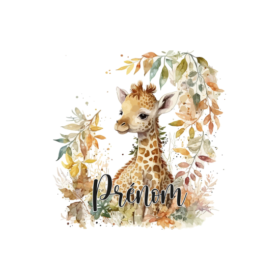 Papier peint panoramique enfant avec prénom personnalisable - Girafe
