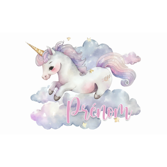 Papier peint panoramique enfant avec prénom personnalisable - Licorne