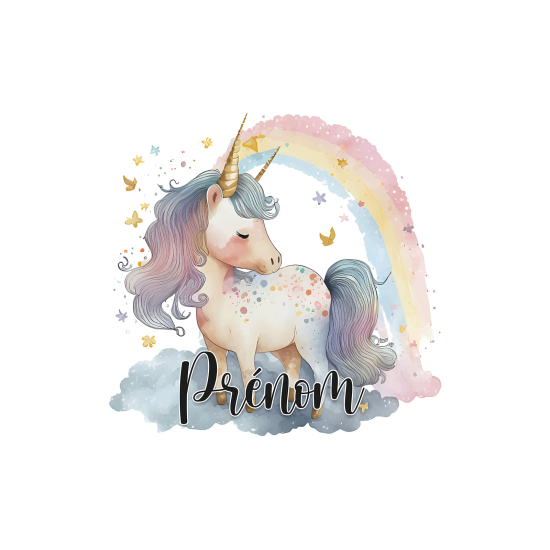 Papier peint panoramique enfant avec prénom personnalisable - Licorne