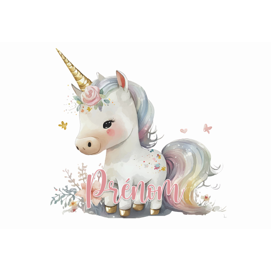 Papier peint panoramique enfant avec prénom personnalisable - Licorne