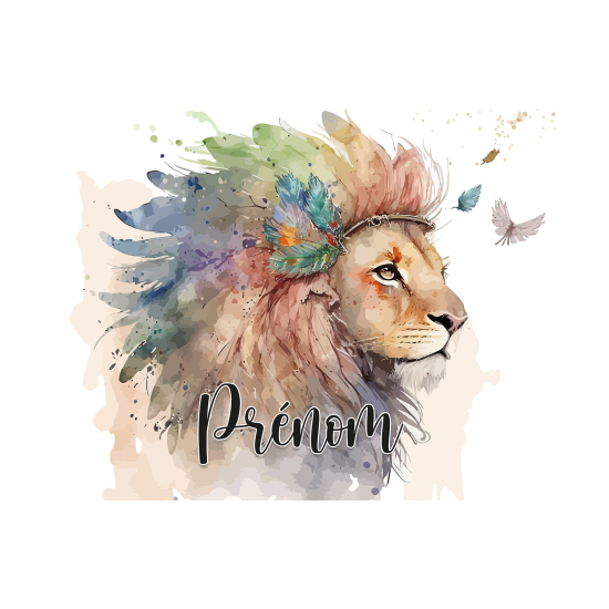 Papier peint panoramique enfant avec prénom personnalisable - Lion