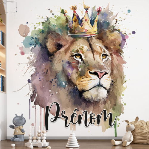 Papier peint panoramique enfant avec prénom personnalisable - Lion