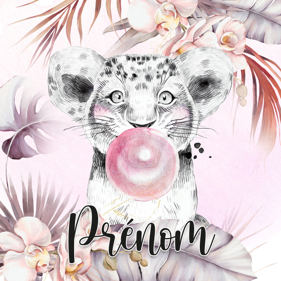 Papier peint panoramique enfant avec prénom personnalisable - Lion Chewing-Gum