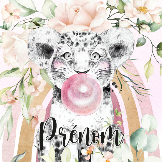 Papier peint panoramique enfant avec prénom personnalisable - Lion Chewing-Gum