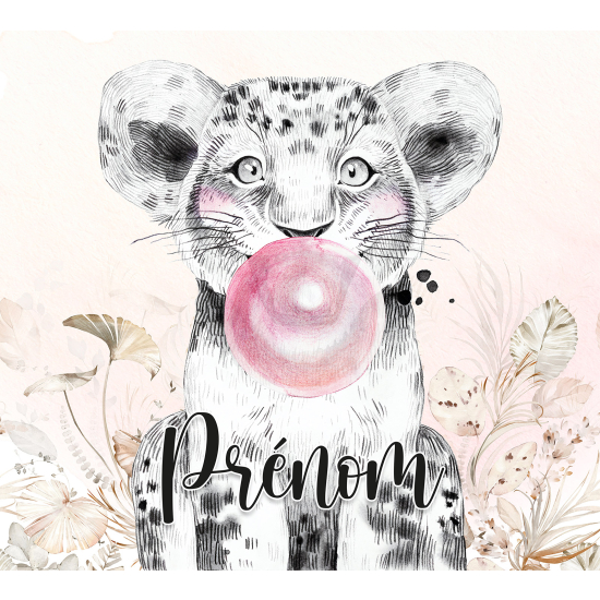 Papier peint panoramique enfant avec prénom personnalisable - Lion Chewing-Gum