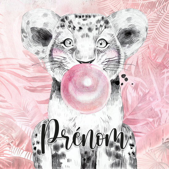 Papier peint panoramique enfant avec prénom personnalisable - Lion Chewing-Gum