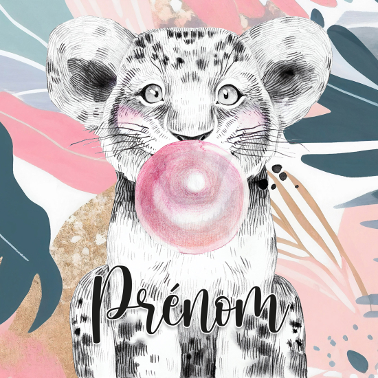 Papier peint panoramique enfant avec prénom personnalisable - Lion Chewing-Gum