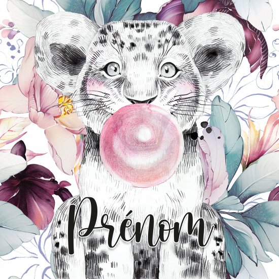Papier peint panoramique enfant avec prénom personnalisable - Lion Chewing-Gum