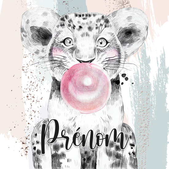 Papier peint panoramique enfant avec prénom personnalisable - Lion Chewing-Gum