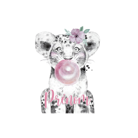 Papier peint panoramique enfant avec prénom personnalisable - Lion Chewing-Gum