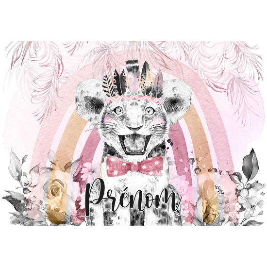 Papier peint panoramique enfant avec prénom personnalisable - Lion Indien