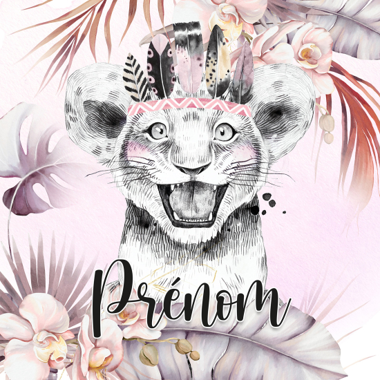 Papier peint panoramique enfant avec prénom personnalisable - Lion Indien