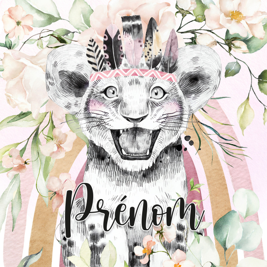 Papier peint panoramique enfant avec prénom personnalisable - Lion Indien
