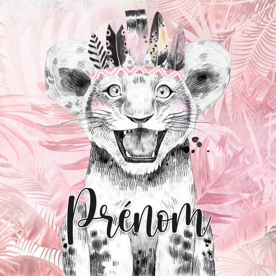 Papier peint panoramique enfant avec prénom personnalisable - Lion Indien
