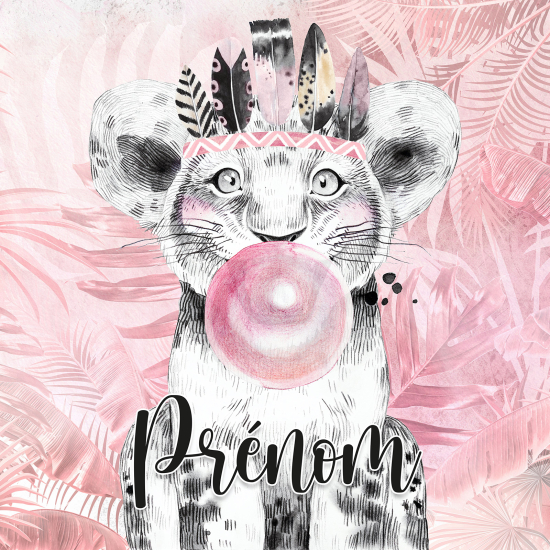 Papier peint panoramique enfant avec prénom personnalisable - Lion Indien