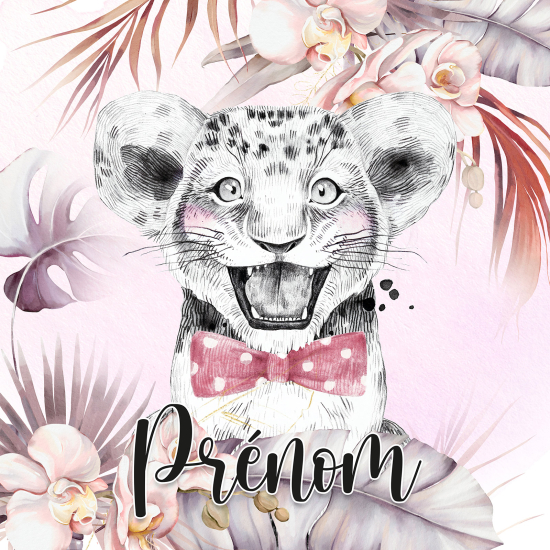 Papier peint panoramique enfant avec prénom personnalisable - Lion Nœud Papillon