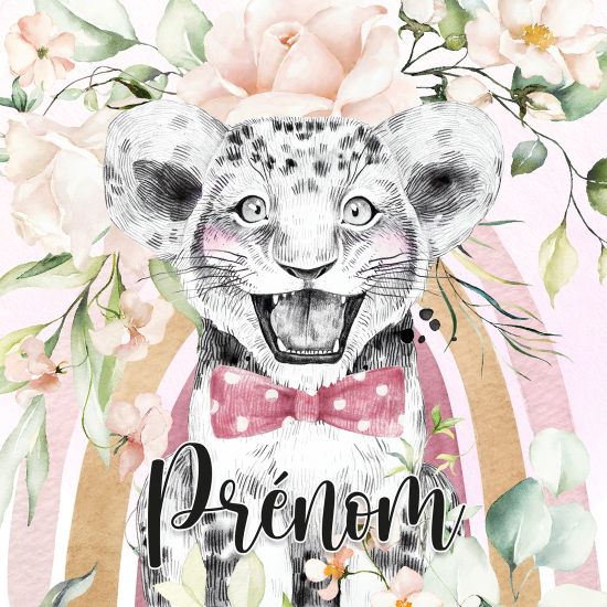 Papier peint panoramique enfant avec prénom personnalisable - Lion Nœud Papillon