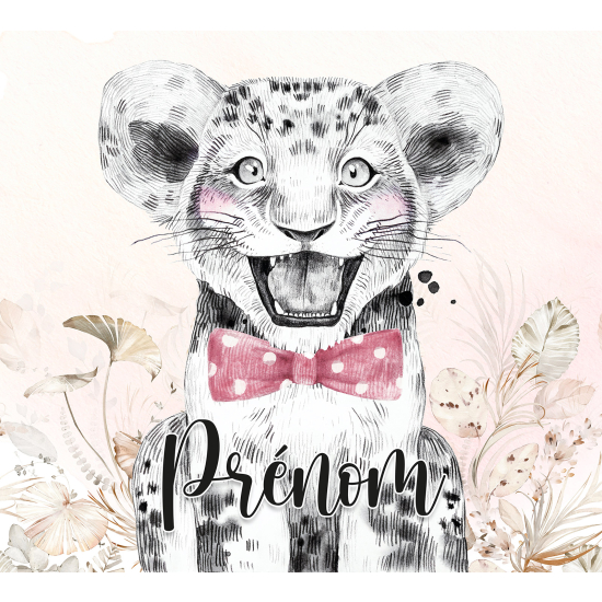 Papier peint panoramique enfant avec prénom personnalisable - Lion Nœud Papillon