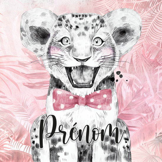 Papier peint panoramique enfant avec prénom personnalisable - Lion Nœud Papillon