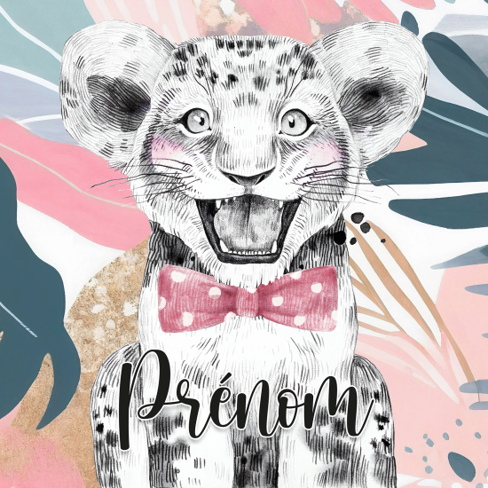 Papier peint panoramique enfant avec prénom personnalisable - Lion Nœud Papillon