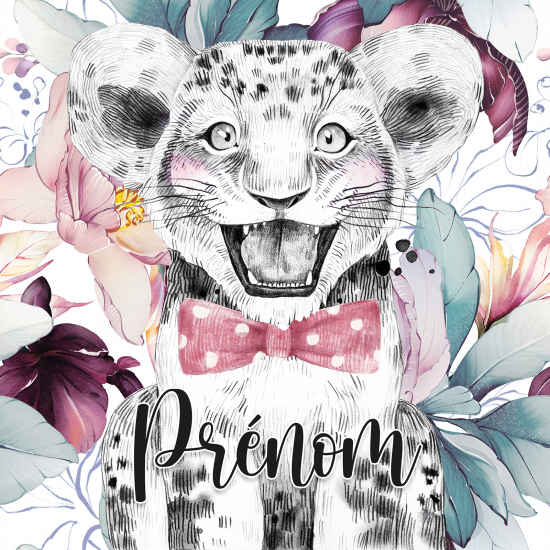 Papier peint panoramique enfant avec prénom personnalisable - Lion Nœud Papillon