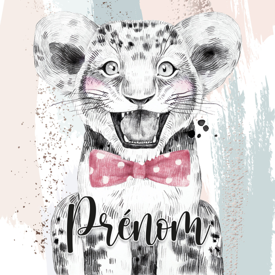 Papier peint panoramique enfant avec prénom personnalisable - Lion Nœud Papillon