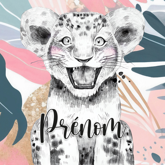 Papier peint panoramique enfant avec prénom personnalisable - Lionceau